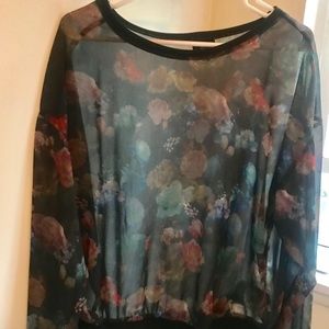 Sheer floral crew neck shirt
